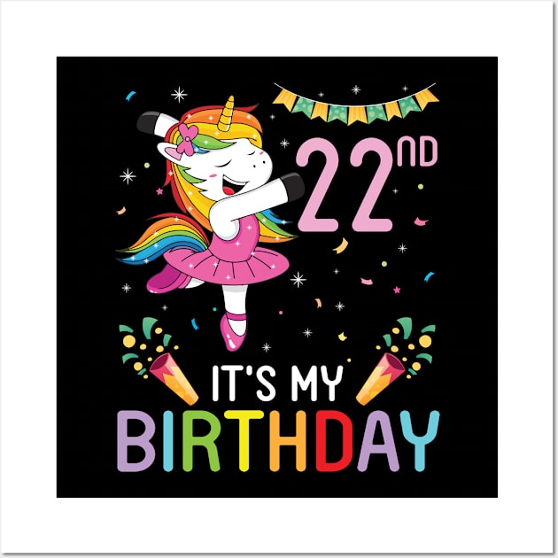 Unicorn Dancing Congratulating 22nd Time It's My Birthday 22 Years Old Born In 1999 Wall Art by bakhanh123